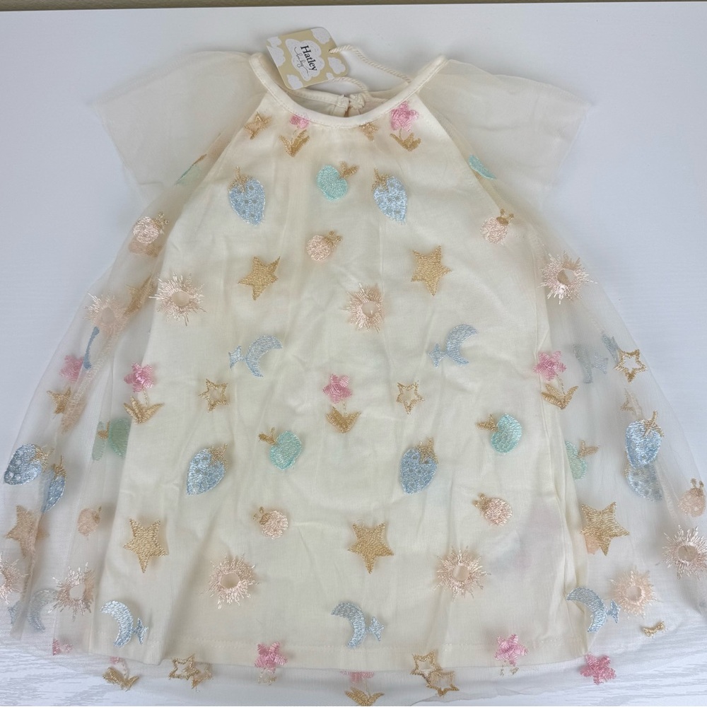 Hatley Baby Star & Fruit Tulle Whimsy Dress with Sheer Sleeves. NWT. Size 18-24